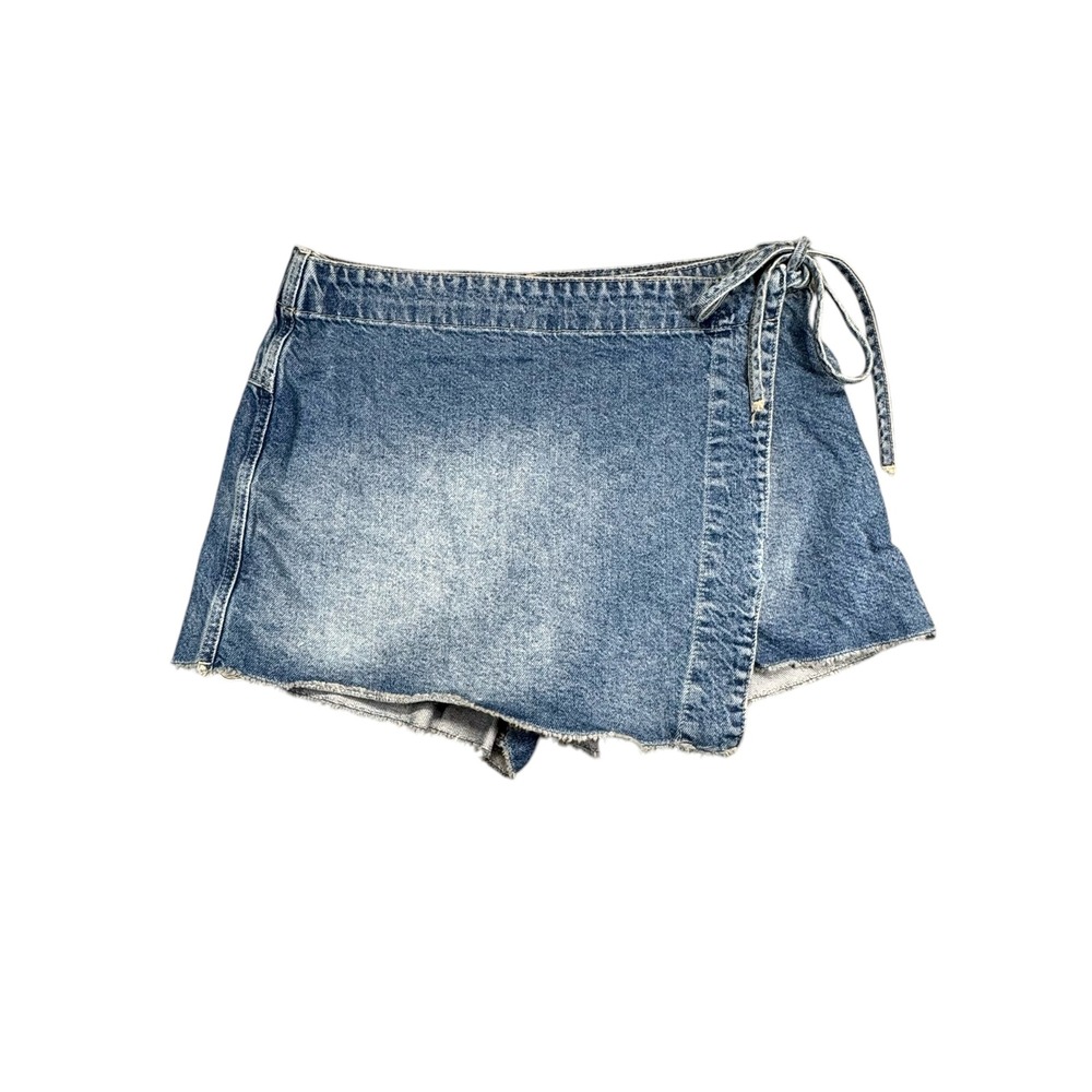 We The Free Emmy Denim Skort 12 Blue Wrap Front Raw Hem OB1480861 Western Boho